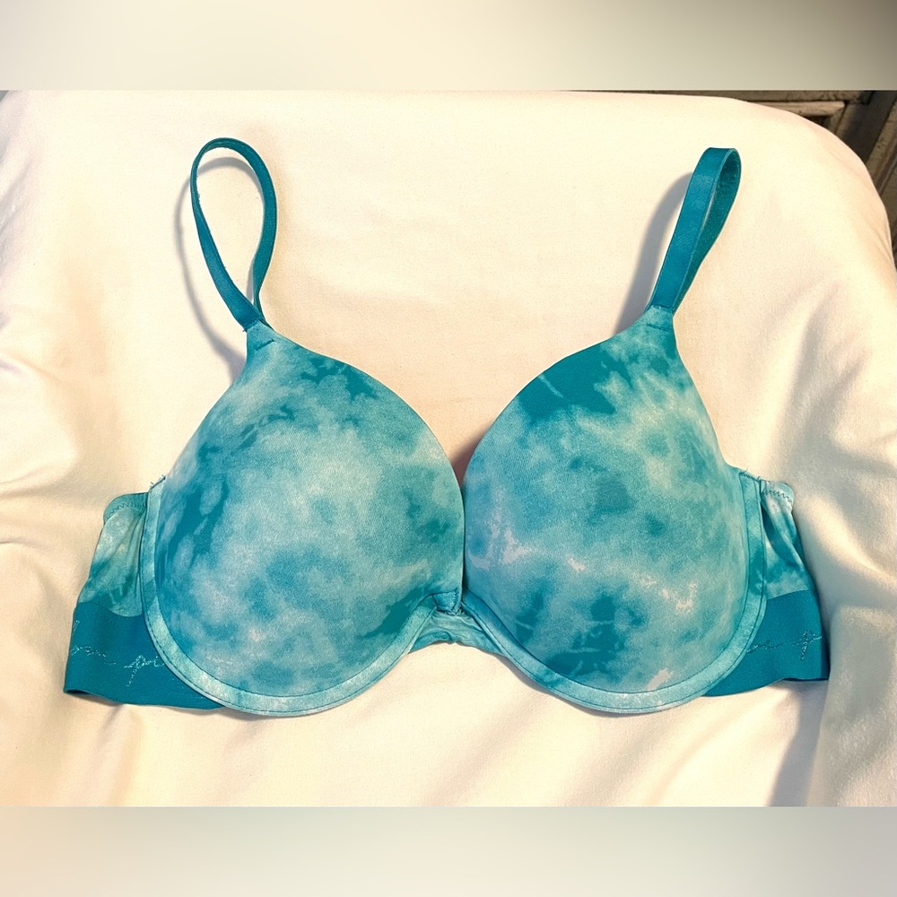 *EUC* PINK Victoria's Secret Bra-34 D - Everywhere Push Up Wear - Tie Dye Blue
